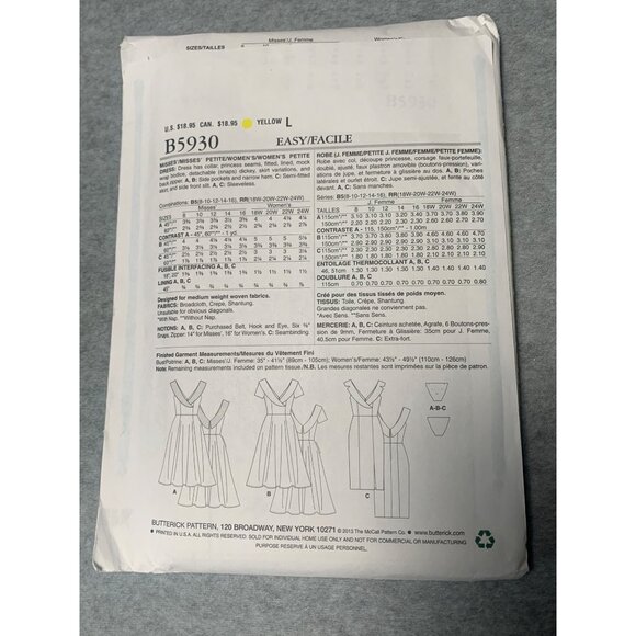 Butterick B5930 Dress Sewing Pattern Size 18W 20W 22W 24W Retro 2013 uncut - Picture 3 of 4